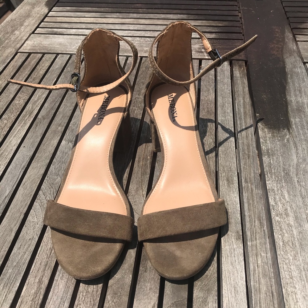 Green suede block heels